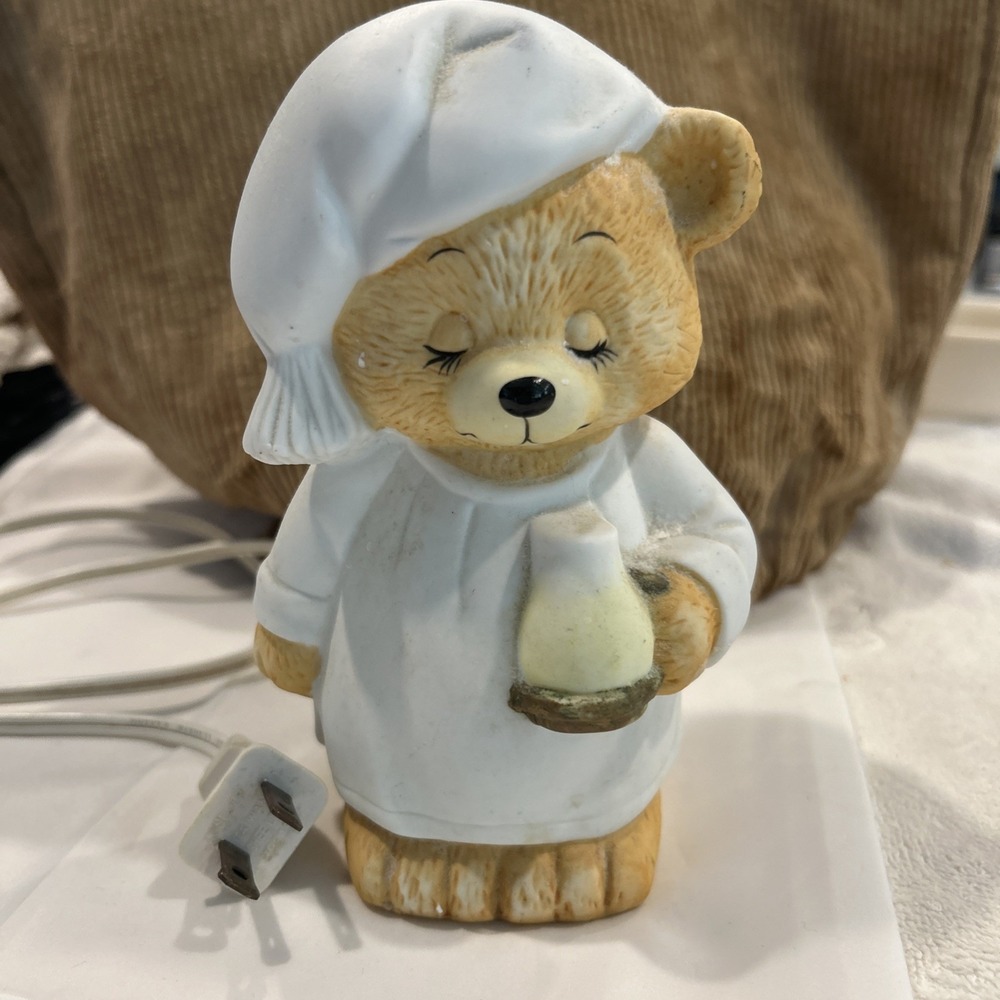 Vintage Giftco Ceramic Teddy Bear Night Light TESTED WORKS Soft Light Nursery